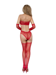 Load image into Gallery viewer, Dreamgirl Chevron Gartered Teddy with Gloves
