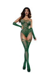 Load image into Gallery viewer, Dreamgirl Chevron Gartered Teddy with Gloves