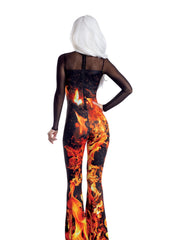 Load image into Gallery viewer, Dreamgirl Flame Jumpsuit with Mesh Neckline Women’s Costume – Fiery Halloween Outfit Costume - Nastassy