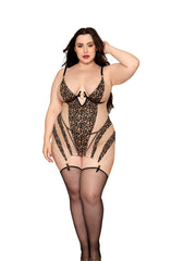 Load image into Gallery viewer, Dreamgirl Plus Leopard Garter Slip & G-String Lingerie - Nastassy