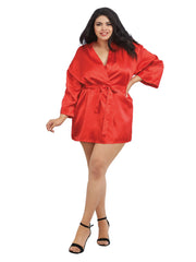 Load image into Gallery viewer, Dreamgirl Plus Size Satin Robe & Chemise Set Robe - Nastassy
