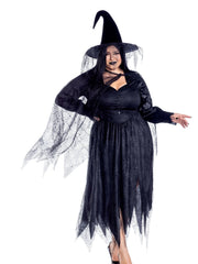 Load image into Gallery viewer, Dreamgirl Plus Size Scary Witch Velvet & Lace Dress with Hat & Cape Women’s Costume – Halloween Witch Outfit Costume - Nastassy