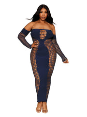 Load image into Gallery viewer, Dreamgirl Plus Size Seamless Bodystocking Gown with Removable Gold Halter Chain Bodystocking - Nastassy