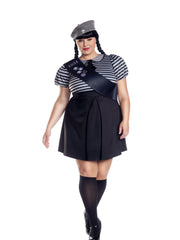 Load image into Gallery viewer, Dreamgirl Plus Size Spooky Scout Stripe Printed Dress with Sash & Beret Women’s Costume – Halloween Outfit Costume - Nastassy