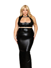 Load image into Gallery viewer, Dreamgirl Plus Size Stretch Faux-Leather and Eyelash Lace Bra and Garter Panty Set Bra Set - Nastassy