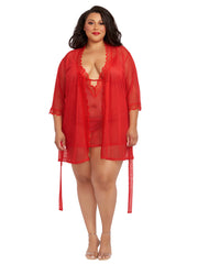Load image into Gallery viewer, Dreamgirl Plus Size Stretch Mesh Chemise & Robe Set Robes - Nastassy