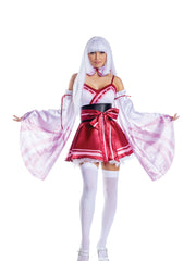 Load image into Gallery viewer, Dreamgirl Sakura Shrine Maiden Satin Circle Skirt Dress with Bow Detail Women’s Costume – Japanese-Inspired Outfit Costume - Nastassy
