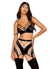 Load image into Gallery viewer, Dreamgirl Sheer Panel Bralette, Garter Skirt, and G-String Set Bralette set - Nastassy