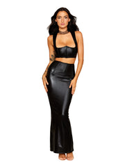 Load image into Gallery viewer, Dreamgirl Stretch Faux-Leather and Eyelash Lace Bra and Garter Panty Set Bra Set - Nastassy