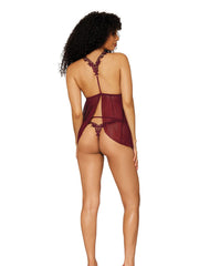 Load image into Gallery viewer, Dreamgirl Novelty stretch mesh and delicate venise embroidery babydoll and matching G-string set LINGERIE BABYDOLL - Nastassy