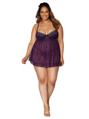 Load image into Gallery viewer, Dreamgirl Plus Size Contrast Lace Overlay Babydoll Babydoll - Nastassy