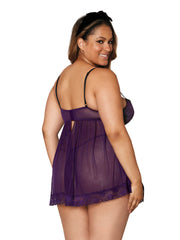 Load image into Gallery viewer, Dreamgirl Plus Size Contrast Lace Overlay Babydoll Babydoll - Nastassy