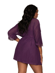 Load image into Gallery viewer, Dreamgirl Plus Size Stretch Mesh Chemise & Robe Set Robes - Nastassy