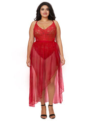 Load image into Gallery viewer, Dreamgirl Plus Size Mosaic Lace Teddy & Sheer Skirt Teddy - Nastassy
