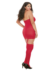 Load image into Gallery viewer, Dreamgirl Plus Size Sheer Garter Bodystocking with Thigh High Garter Dress - Nastassy