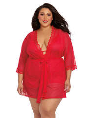 Load image into Gallery viewer, Dreamgirl Plus Size Stretch Mesh Chemise & Robe Set Robes - Nastassy