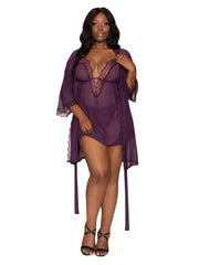 Load image into Gallery viewer, Dreamgirl Plus Size Stretch Mesh Chemise & Robe Set Robes - Nastassy