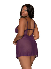Load image into Gallery viewer, Dreamgirl Plus Size Stretch Mesh Chemise & Robe Set Robes - Nastassy