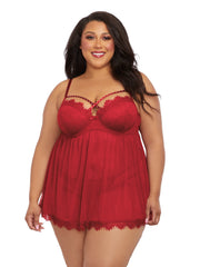 Load image into Gallery viewer, Dreamgirl Plus Size Underwire Push Up Cup Babydoll with Stretch Mesh Skirt Babydoll - Nastassy