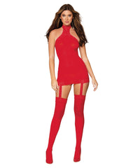 Load image into Gallery viewer, Dreamgirl Sheer Garter Bodystocking with Thigh High Garter Dress - Nastassy