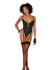 Load image into Gallery viewer, Dreamgirl Stretch lace and fishnet garter teddy Garter Set - Nastassy