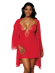 Load image into Gallery viewer, Dreamgirl Stretch Mesh Chemise & Robe Set
