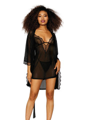 Load image into Gallery viewer, Dreamgirl Stretch Mesh Chemise & Robe Set Robes - Nastassy