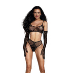 Load image into Gallery viewer, Dreamgirl Black Lace Bralette Panty and Gloves Set
