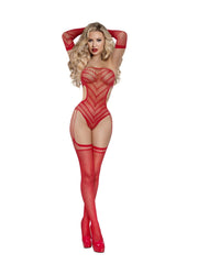Load image into Gallery viewer, Dreamgirl Chevron Gartered Teddy with Gloves