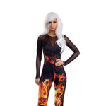 Load image into Gallery viewer, Dreamgirl Flame Jumpsuit with Mesh Neckline Women’s Costume – Fiery Halloween Outfit Costume - Nastassy

