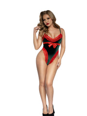 Load image into Gallery viewer, Dreamgirl Green Velvet Teddy with Lace Trim Lingerie - Nastassy