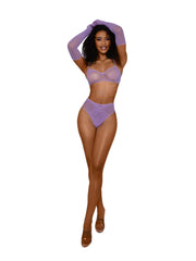 Load image into Gallery viewer, Dreamgirl Lace Bralette Panty and Gloves Set - Lilac