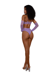 Load image into Gallery viewer, Dreamgirl Lace Bralette Panty and Gloves Set - Lilac
