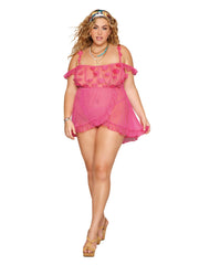 Load image into Gallery viewer, Dreamgirl Plus 3D Floral Babydoll and G-String Babydoll - Nastassy