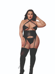 Load image into Gallery viewer, Dreamgirl Plus Black Fetish Bustier &amp; G-String Lingerie - Nastassy