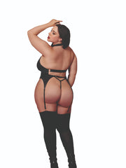 Load image into Gallery viewer, Dreamgirl Plus Black Fetish Bustier &amp; G-String Lingerie - Nastassy