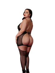 Load image into Gallery viewer, Dreamgirl Plus Black Fetish Garter Slip &amp; Flogger Lingerie - Nastassy
