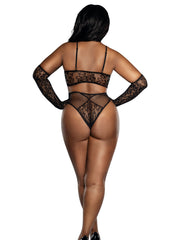 Load image into Gallery viewer, Dreamgirl Plus Black Lace Bralette Panty and Gloves Set Lingerie - Nastassy