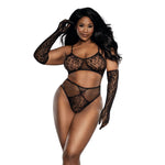 Load image into Gallery viewer, Dreamgirl Plus Black Lace Bralette Panty and Gloves Set Lingerie - Nastassy
