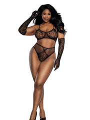 Load image into Gallery viewer, Dreamgirl Plus Black Lace Bralette Panty and Gloves Set Lingerie - Nastassy