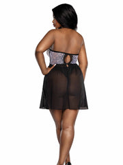 Load image into Gallery viewer, Dreamgirl Plus Onyx White and Black Babydoll Lingerie - Nastassy