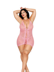 Load image into Gallery viewer, Dreamgirl Plus Petal Pink Garter Slip &amp; G-String Lingerie - Nastassy