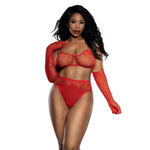 Load image into Gallery viewer, Dreamgirl Plus Red Lace Bralette Panty and Gloves Set Lingerie - Nastassy
