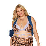 Load image into Gallery viewer, Dreamgirl Plus Size Leopard Printed Mesh with Contrast Scalloped Lace Bralette, Garter Skirt, and G-string Set Bralette set - Nastassy
