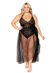 Load image into Gallery viewer, Dreamgirl Plus Size Mosaic Lace Teddy &amp; Sheer Skirt Teddy - Nastassy
