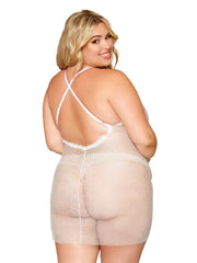 Load image into Gallery viewer, Dreamgirl Plus Size Rhinestone Embellished Fishnet Chemise witth Eyelash Lace Trim Chemise - Nastassy