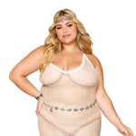 Load image into Gallery viewer, Dreamgirl Plus Size Rhinestone Embellished Fishnet Chemise witth Eyelash Lace Trim Chemise - Nastassy
