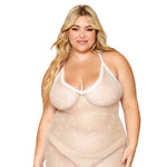 Load image into Gallery viewer, Dreamgirl Plus Size Rhinestone Embellished Fishnet Chemise witth Eyelash Lace Trim Chemise - Nastassy
