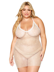 Load image into Gallery viewer, Dreamgirl Plus Size Rhinestone Embellished Fishnet Chemise witth Eyelash Lace Trim Chemise - Nastassy