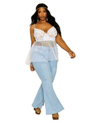 Load image into Gallery viewer, Dreamgirl Plus Size Satin, Stretch Lace, and Diamond Mesh Babydoll and Panty Set Babydoll - Nastassy